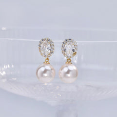 Bông Tai Tòn Teng Đá Oval 2 Màu Phối Hạt Trai Nữ Tính