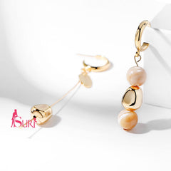 Bông Tai Tòn Teng Bất Đối Xứng Hạt Châu Hợp Kim Lạ Mắt