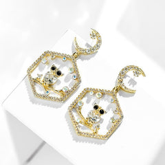 Bông Tai Trăng Vàng Lục Giác Owl