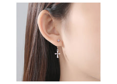 Bông tai tòn teng thánh giá đá hồng