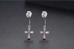 Bông tai tòn teng thánh giá đá hồng