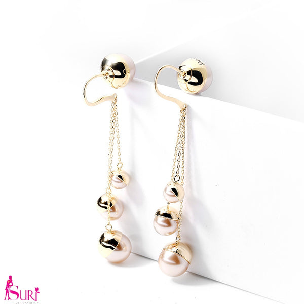 Bông tai tòn teng ngọc trai phong cách Hàn quốc