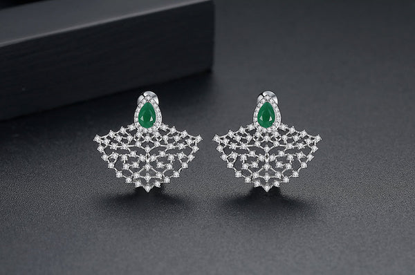 Bông tai rẻ quạt đính đá xanh