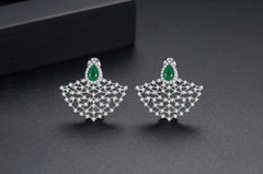 Bông tai rẻ quạt đính đá xanh