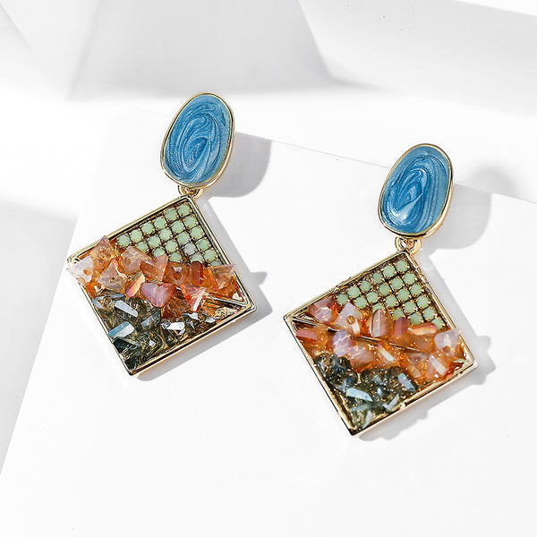 Bông Tai Tòn Teng Hình Thoi Đá 3 Tầng