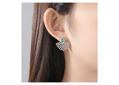 Bông tai rẻ quạt đính đá xanh