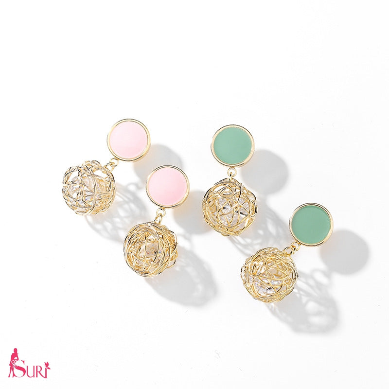 Bông Tai Tòn Teng Tròn Lưới Phối Đá