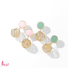 Bông Tai Tòn Teng Tròn Lưới Phối Đá