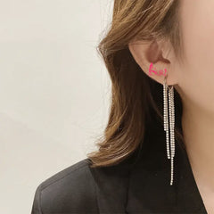 Bông Tai Tòn Teng Khoen Tua Rua Dáng Dài Đính Đá 5 Sợi