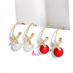 Bông Tai Khoen Đá 4 Cánh Đính Hạt Trai