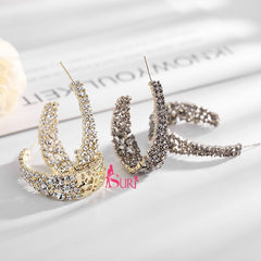 Bông Tai Khoen Khuyết Dáng Giọt Nước Đính Đá 2 Màu Sang Chảnh