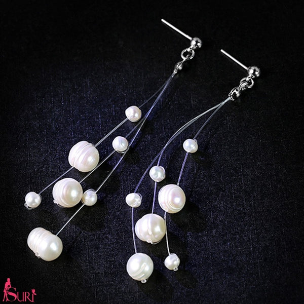 Bông Tai Tòn Teng Ngọc Trai Nước Ngọt Dáng Rơi