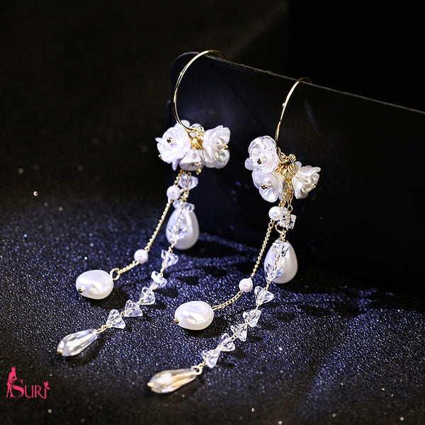 Bông Tai Tòn Teng Hoa Ngọc Trai Đính Đá