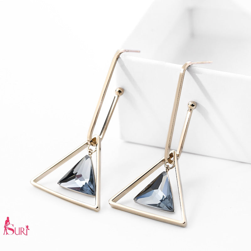 Bông Tai Tòn Teng Tam Giác Đôi Đính Đá Xanh