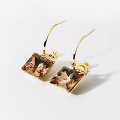 Bông Tai Khoen Đá Vuông Màu Đính Chữ D