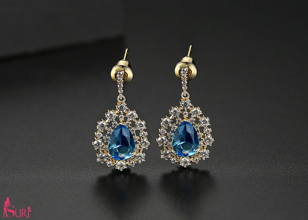 Bông Tai Đá Xanh CoBan Giọt Nước Viền Đá