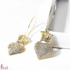 Bông Tai Tòn Teng Khoen Trái Tim Vương Miện Vàng