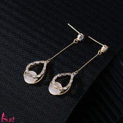 Bông Tai Tòn Teng Giọt Nước Đính Đá Mắt Mèo Dạng Móc