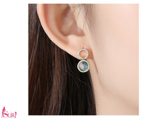 Bông Tai Tròn Đôi Đá Xanh