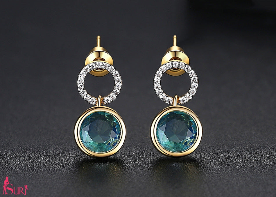 Bông Tai Tròn Đôi Đá Xanh