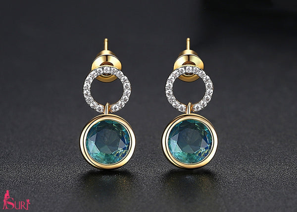 Bông Tai Tròn Đôi Đá Xanh