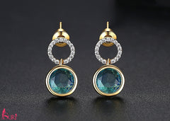 Bông Tai Tròn Đôi Đá Xanh