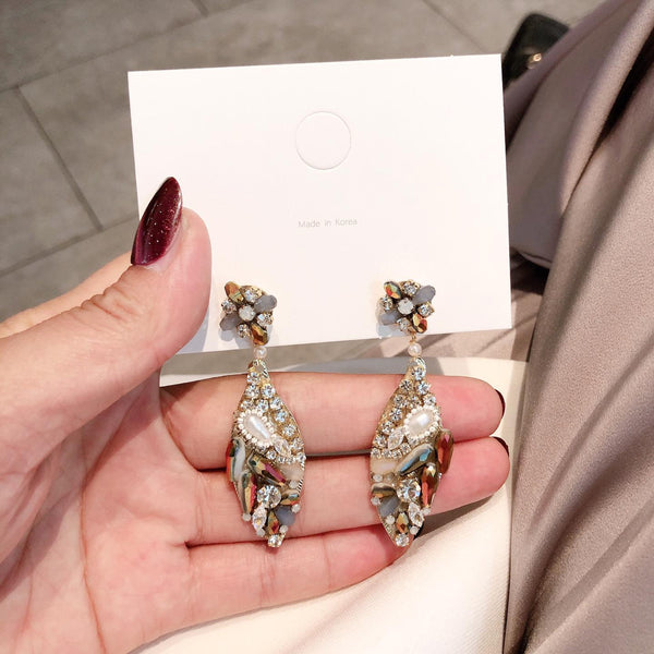 Bông Tai Tòn Teng Hình Lá Đính Đá Nhiều Kiểu