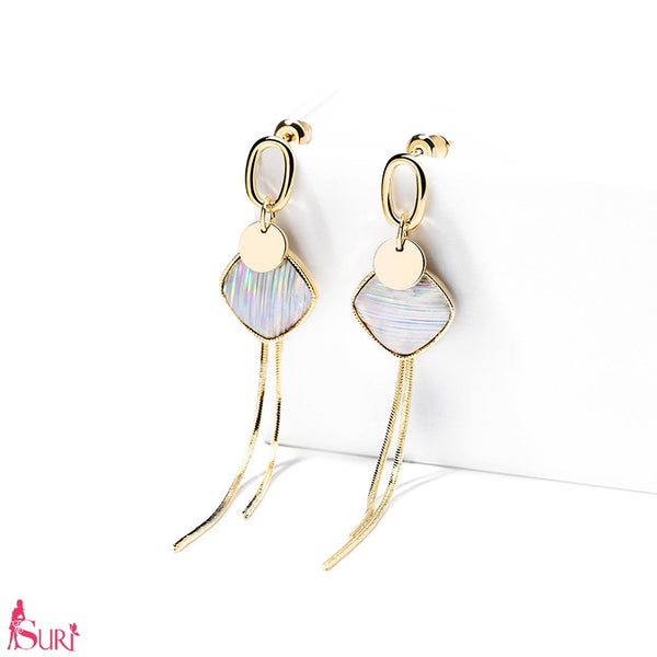 Bông tai Tòn teng Hình Thoi Xà Cừ 2 Sợi