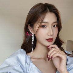 Bông Tai Tòn Teng 5 Hạt Trai Trắng Phối 2 Sợi 2 Kiểu Siêu Sang