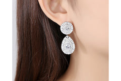 Bông Tai Tòn Teng Đá Trắng Tròn+ Giọt Nước Cao Cấp