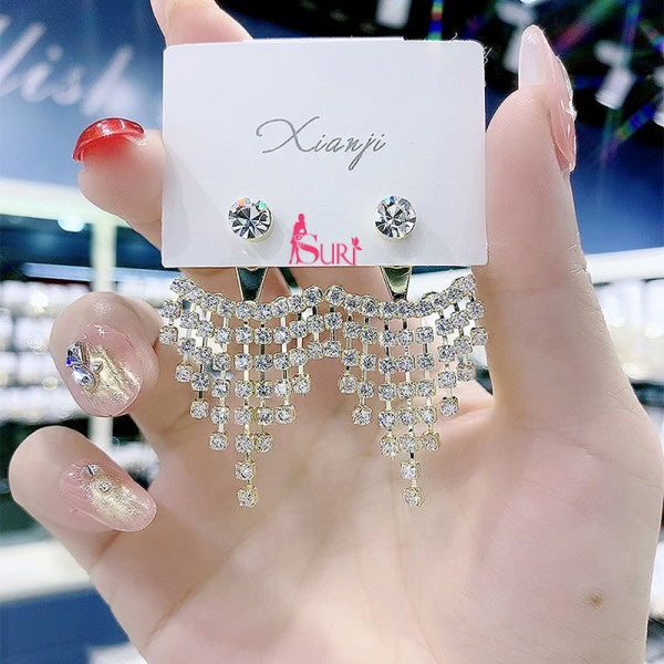 Bông Tai Tòn Teng Vành Tai Tua Rua Đá Rơi Cực Cá Tính