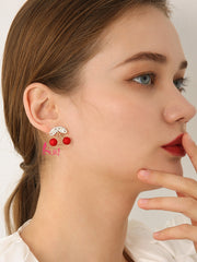 Bông Tai Trái Cherry Đỏ Đính Đá Nữ Tính
