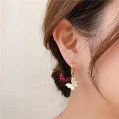 Bông Tai Tòn Teng Khoen Bướm Đôi Đính Đá Phối Xà Cừ Trắng