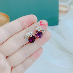 Bông Tai Tòn Teng Đá Xanh Hoa Đá Cao Cấp Dạng Móc