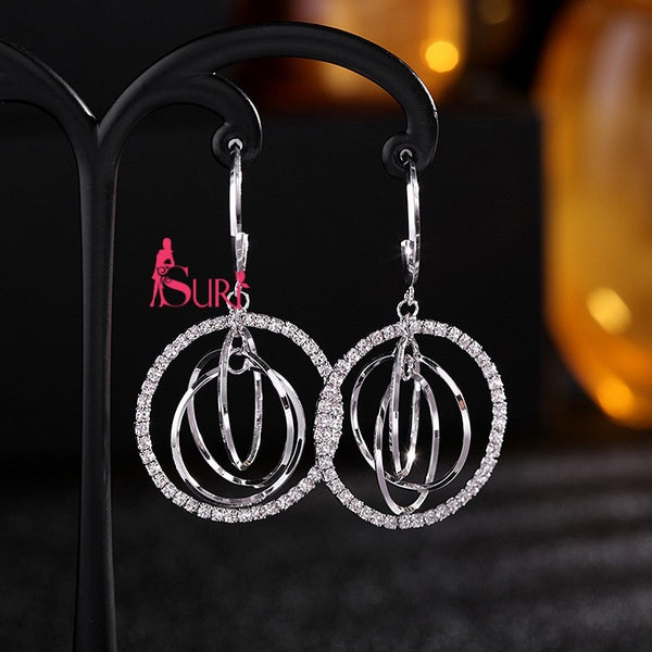 Bông Tai Tòn Teng Khoen Tròn Bạc Đan Xen Đính Đá