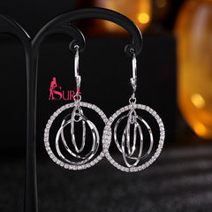 Bông Tai Tòn Teng Khoen Tròn Bạc Đan Xen Đính Đá