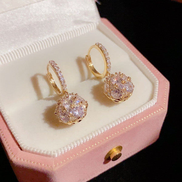 Bông Tai Khoen Tròn Phối Hình Cầu Đá Sáng