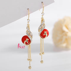 Bông Tai Tòn Teng Đá Xanh Giọt Nước Phối Công Sang Chảnh