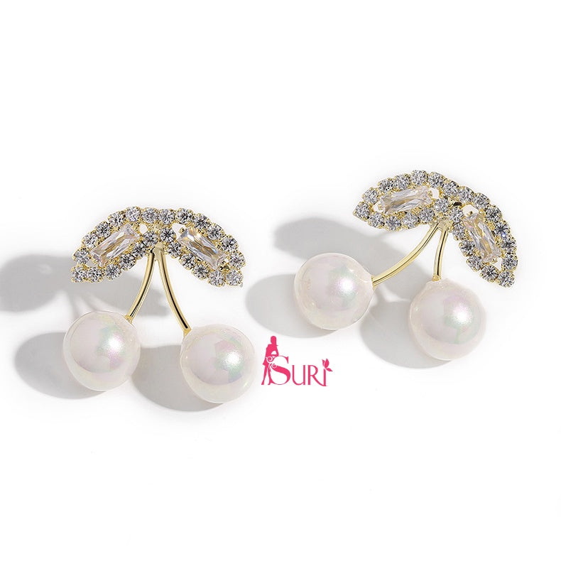 Bông Tai Trái Cherry Đỏ Đính Đá Nữ Tính