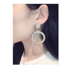 Bông tai khoen vàng đính đá phong cách Hàn Quốc