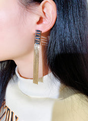 Bông tai tua rua vàng đá đen