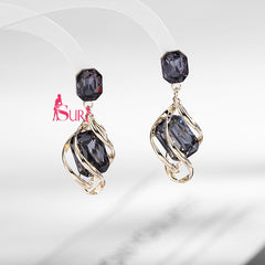 Bông Tai Tòn Teng Xoắn Đá Màu Chữ Nhật Nổi Bật