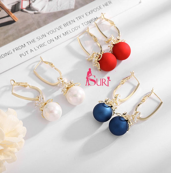 Bông Tai Khoen Bản Dài Hoa Ngọc Trai Màu 2 Lá