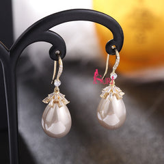 Bông Tai Tòn Teng Ngọc Trai Dạng Móc Đính Đá