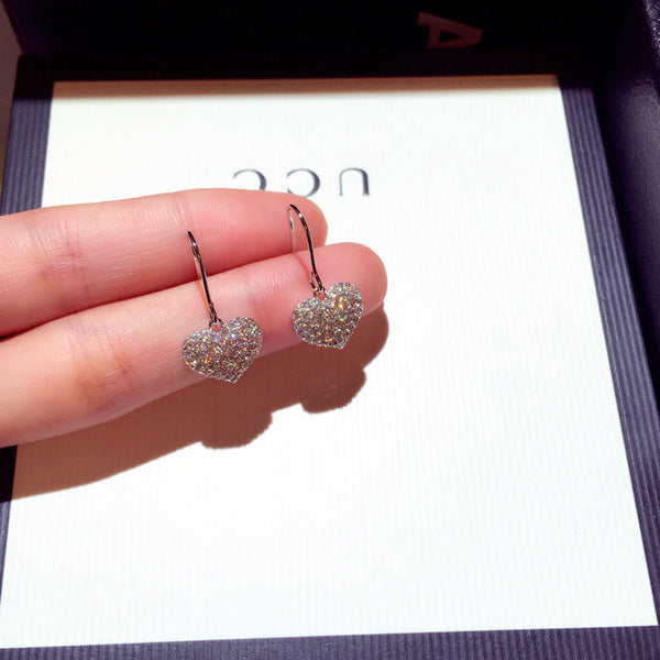 Bông Tai Trái Tim Đá Trắng Dạng Móc