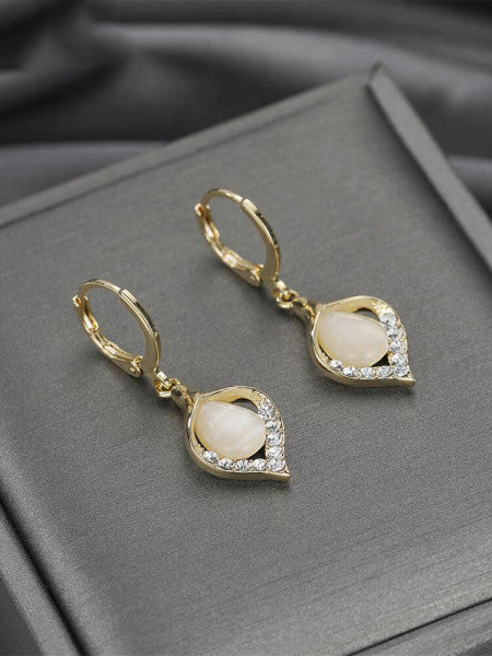 Bông Tai Tòn Teng Khoen Vàng Hình Giọt Nước Đính Đá Mắt Mèo