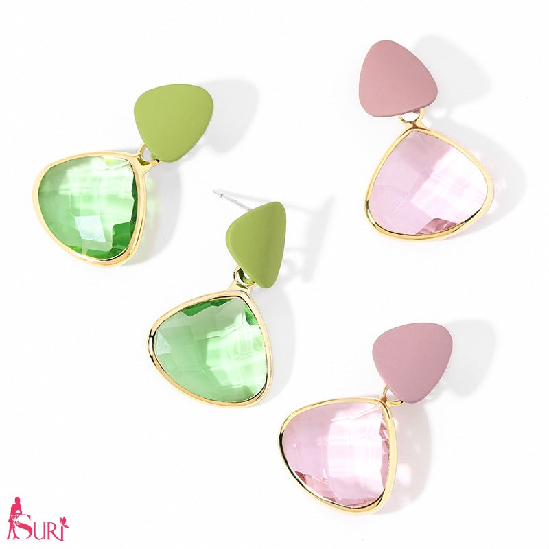 Bông Tai Tòn Teng Đá Hồng Nữ Tính