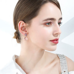 Bông Tai Tòn Teng Đá Hồng Nữ Tính