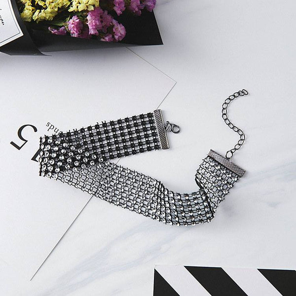 Vòng cổ choker bản to đính đá