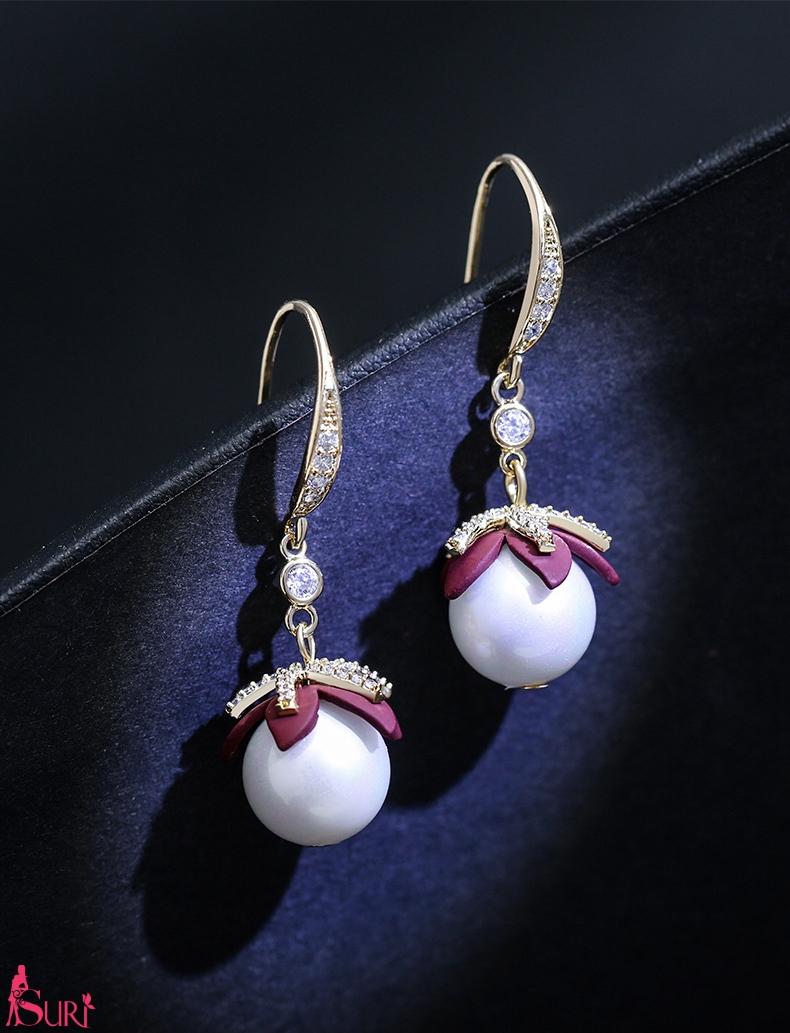 Bông Tai Nụ Hoa Ngọc Trai Trắng Dạng Móc